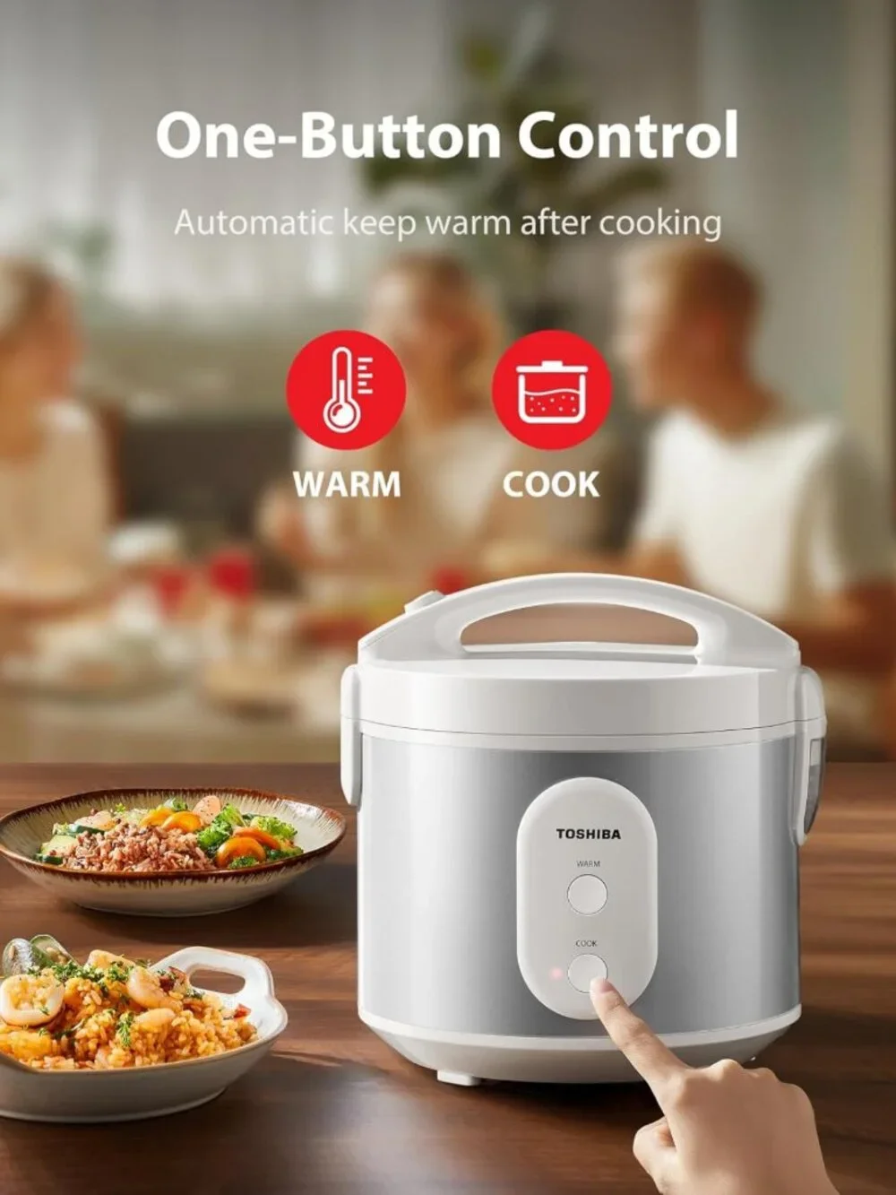 5.5 Cup Rice Cooker & Steamer with Non-Stick Pot, One-Touch Function, Silver